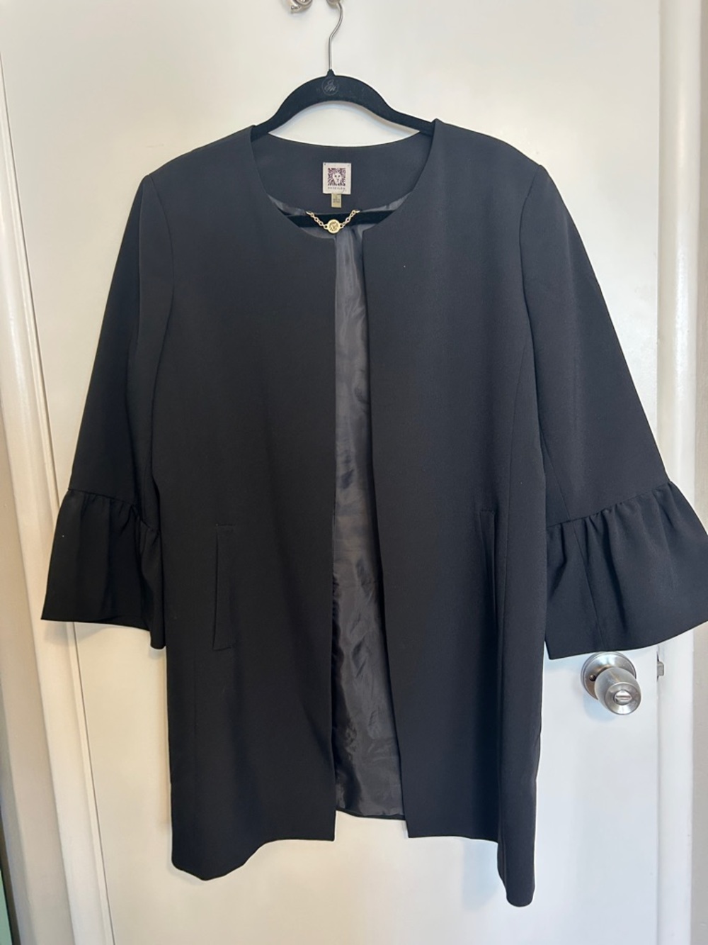 Anne Klein Black Ruffle-Sleeve Open Blazer